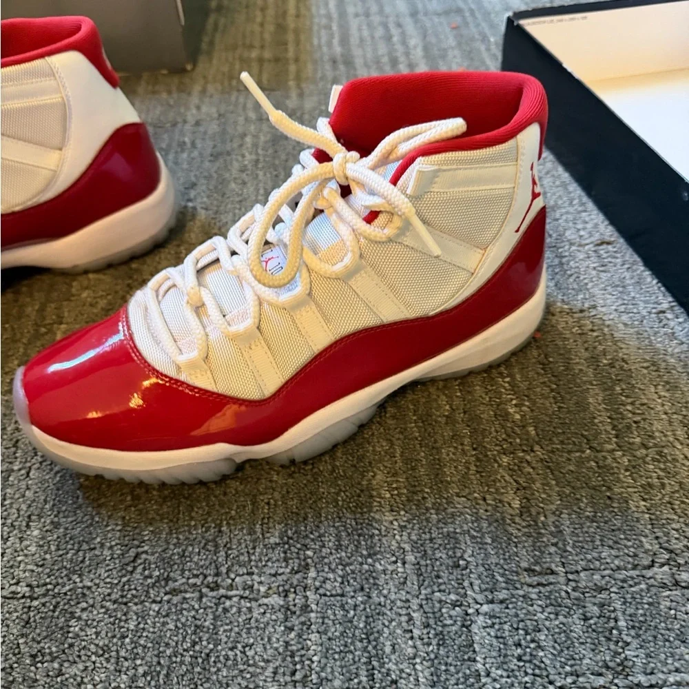 Nike White and Red High-Top Basketball Sneakers - Picture 2 of 4